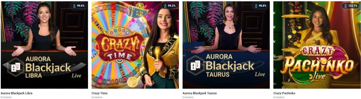 20Bet Casino con juegos de casino en vivo como blackjack, Crazy Time y Crazy Pachinko