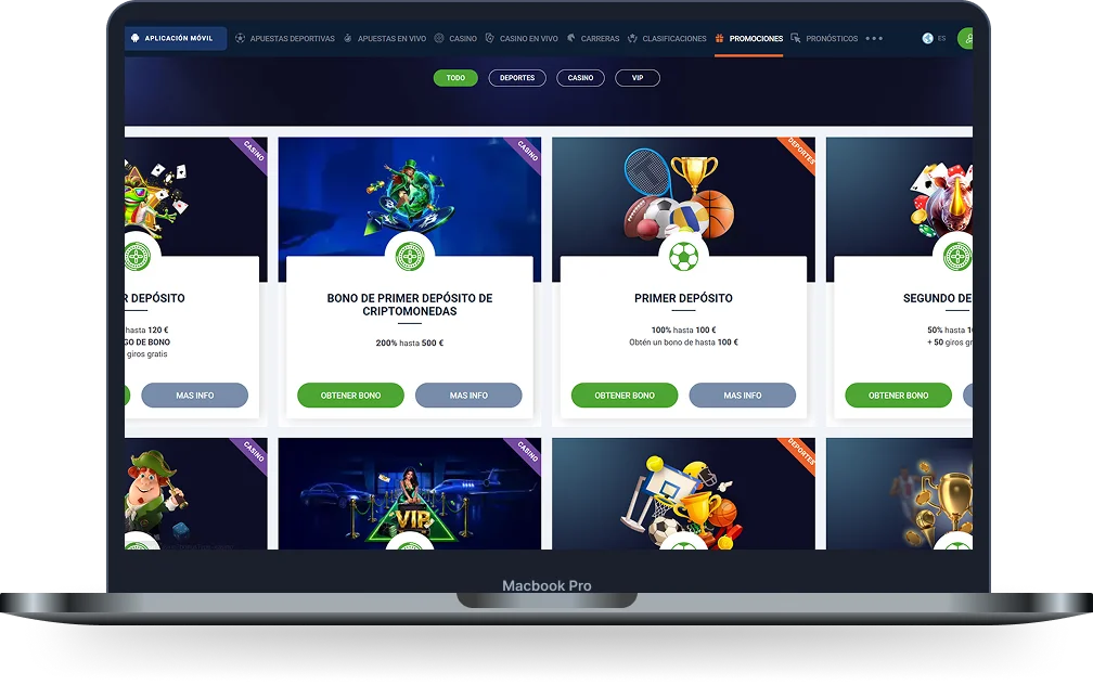 20Bet Casino con página de promociones que incluye bonos de depósito, ofertas para criptomonedas y recompensas VIP