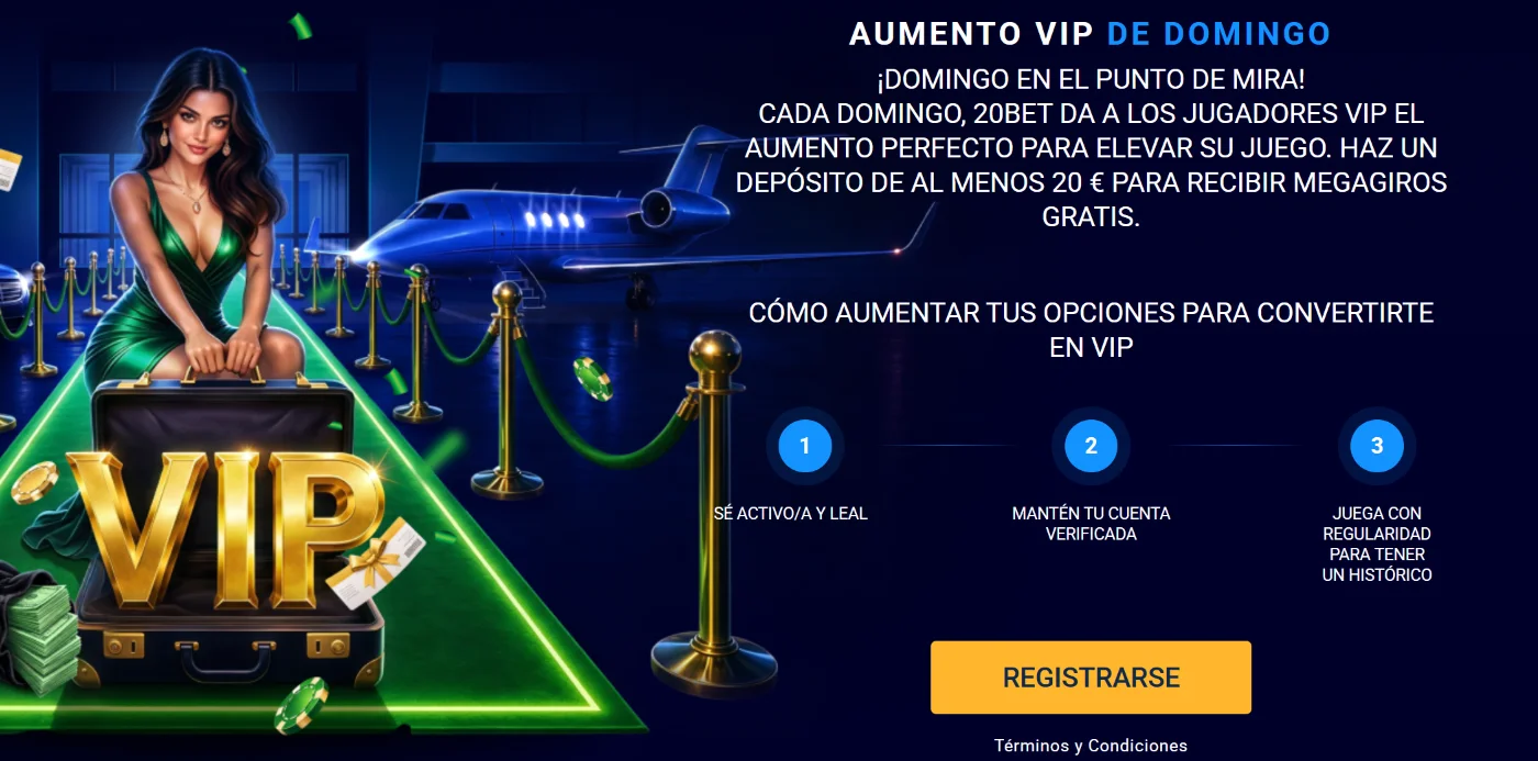 20Bet Casino con programa VIP, beneficios exclusivos y requisitos para subir de nivel
